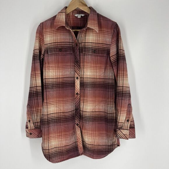 LL Bean Shirt Small Womens Pink Plaid Signature Chamois Flannel Tunic Shacket - Picture 1 of 8